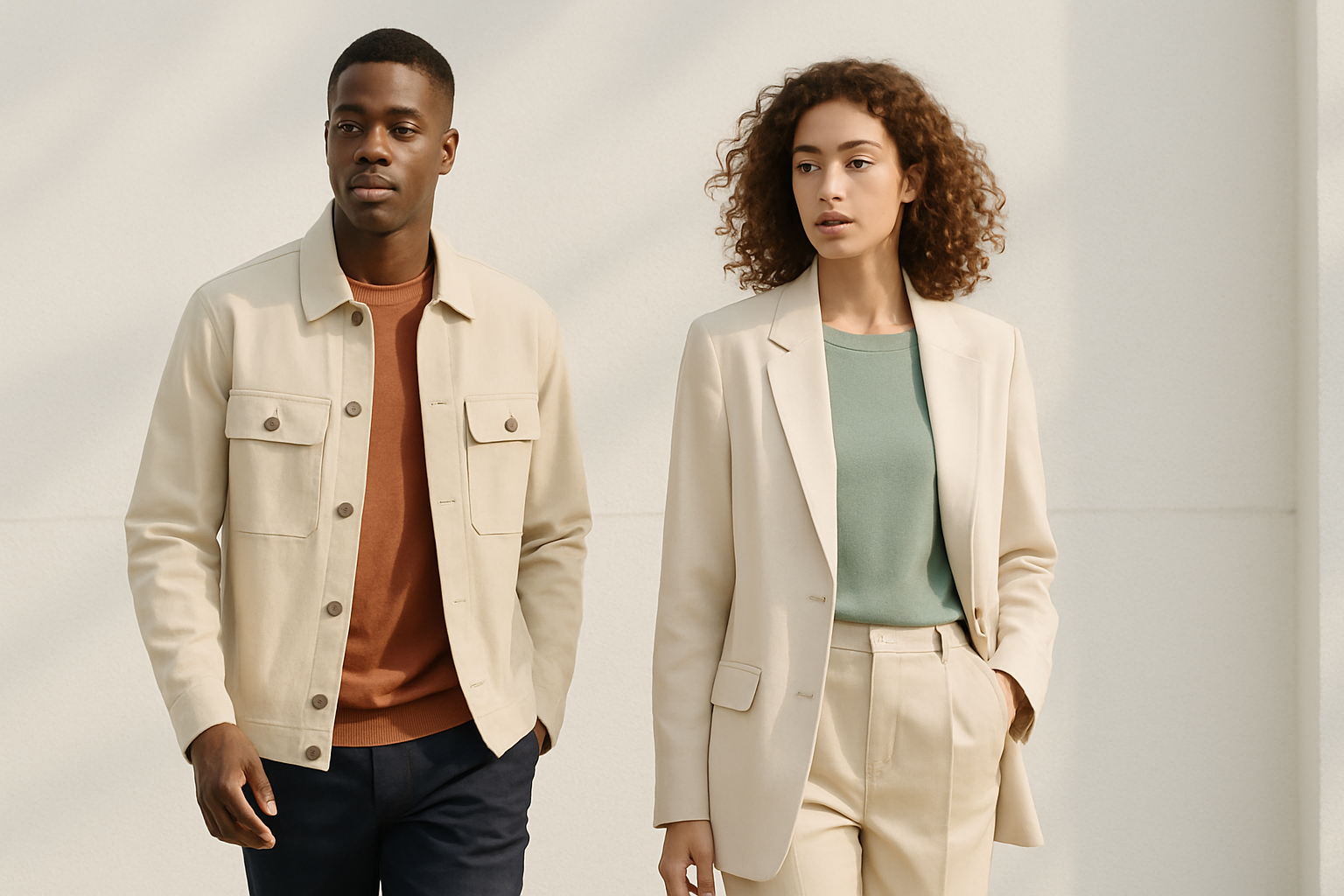 header image of two people for clothing brand